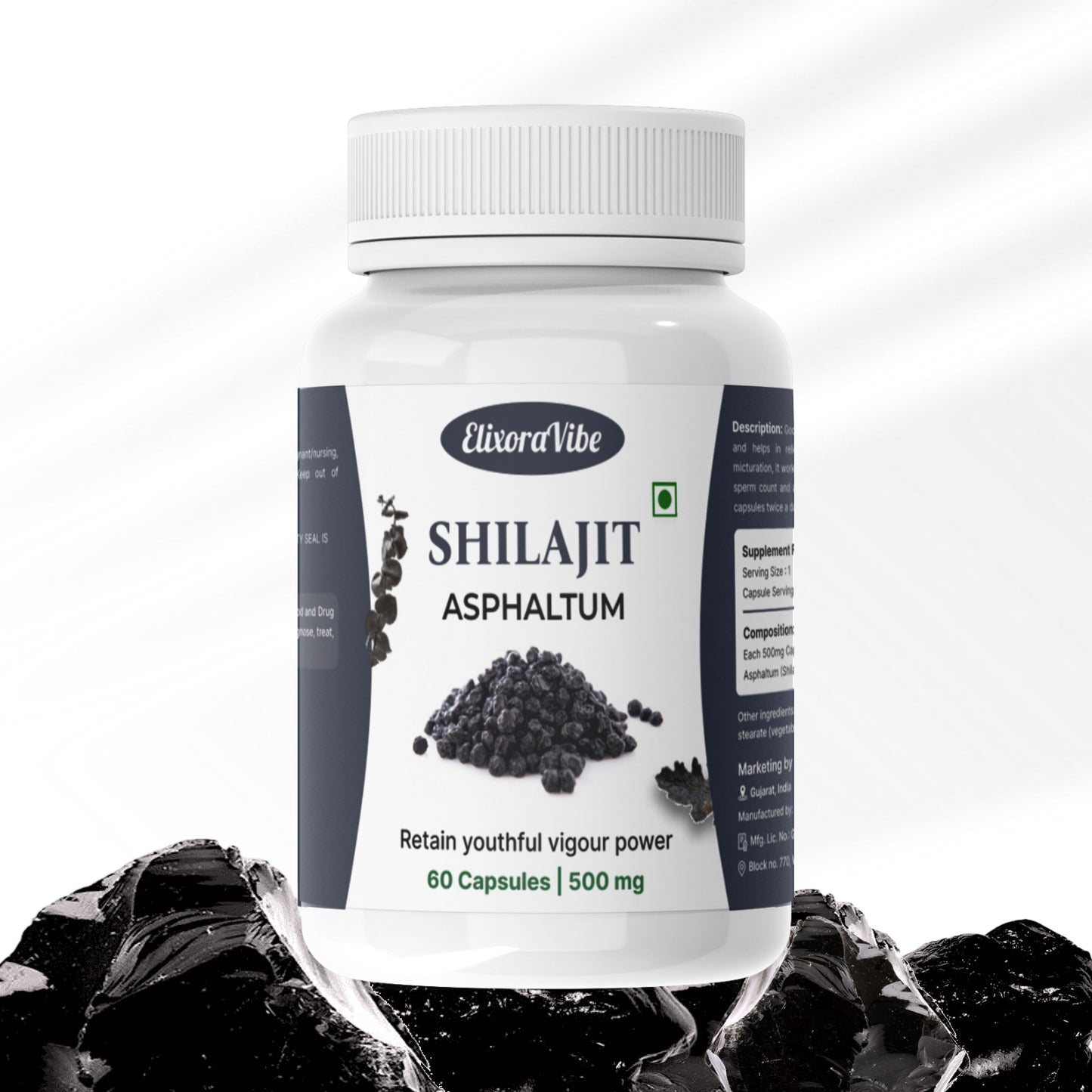 Shilajit (Asphaltum) 500mg – Natural Energy, Stamina & Vitality Booster | Ayurvedic Supplement | 60 Capsule