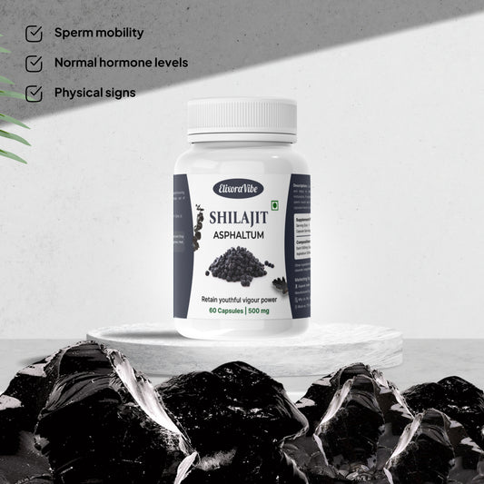 Shilajit (Asphaltum) 500mg – Natural Energy, Stamina & Vitality Booster | Ayurvedic Supplement | 60 Capsule