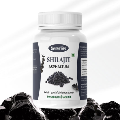 Shilajit (Asphaltum) 500mg – Natural Energy, Stamina & Vitality Booster | Ayurvedic Supplement | 60 Capsule