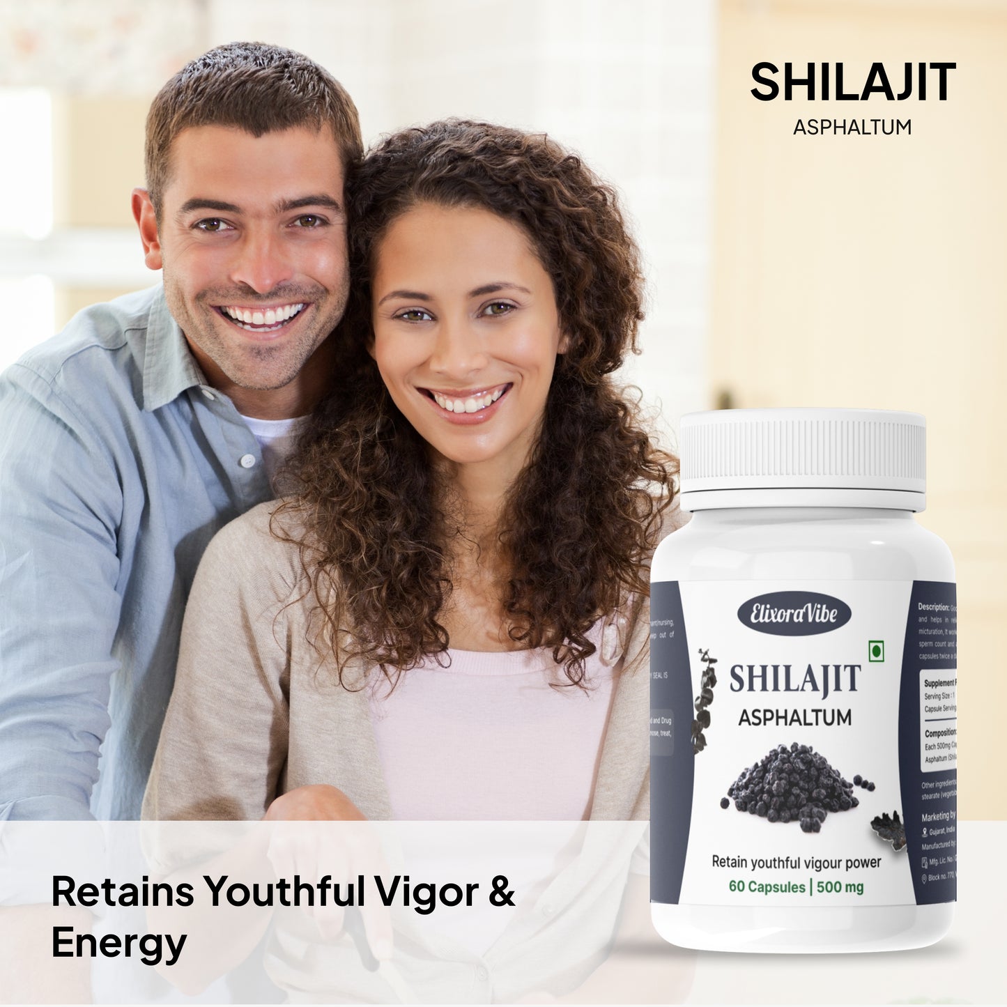 Shilajit (Asphaltum) 500mg – Natural Energy, Stamina & Vitality Booster | Ayurvedic Supplement | 60 Capsule