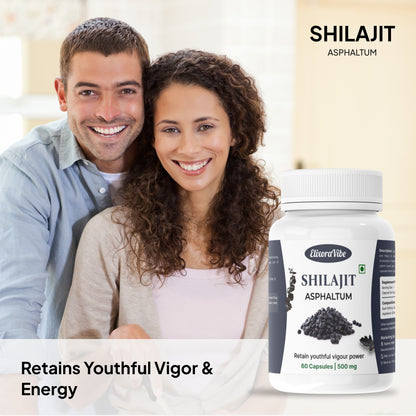 Shilajit (Asphaltum) 500mg – Natural Energy, Stamina & Vitality Booster | Ayurvedic Supplement | 60 Capsule