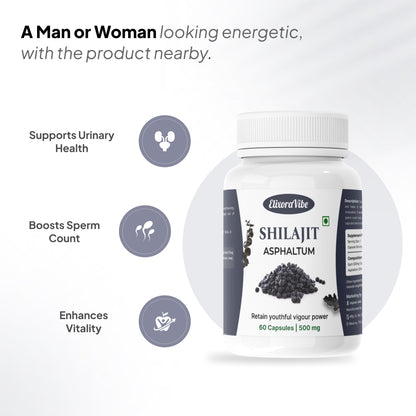 Shilajit (Asphaltum) 500mg – Natural Energy, Stamina & Vitality Booster | Ayurvedic Supplement | 60 Capsule