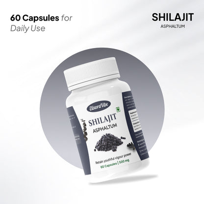 Shilajit (Asphaltum) 500mg – Natural Energy, Stamina & Vitality Booster | Ayurvedic Supplement | 60 Capsule