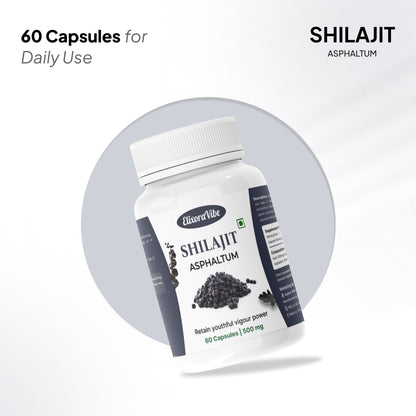 Shilajit (Asphaltum) 500mg – Natural Energy, Stamina & Vitality Booster | Ayurvedic Supplement | 60 Capsule