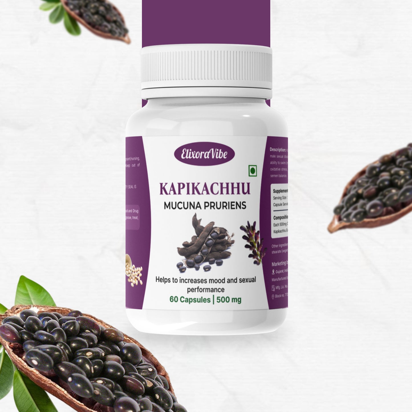 Kapikachhu (Mucuna Pruriens) 500mg – Boosts Vitality, Mood & Reproductive Health | 60 Capsule