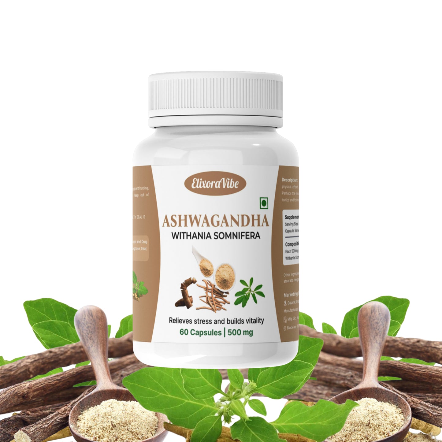 Ashwagandha (Withania Somnifera) 500mg – Natural Stress Relief, Energy & Vitality Booster | 60 Capsule