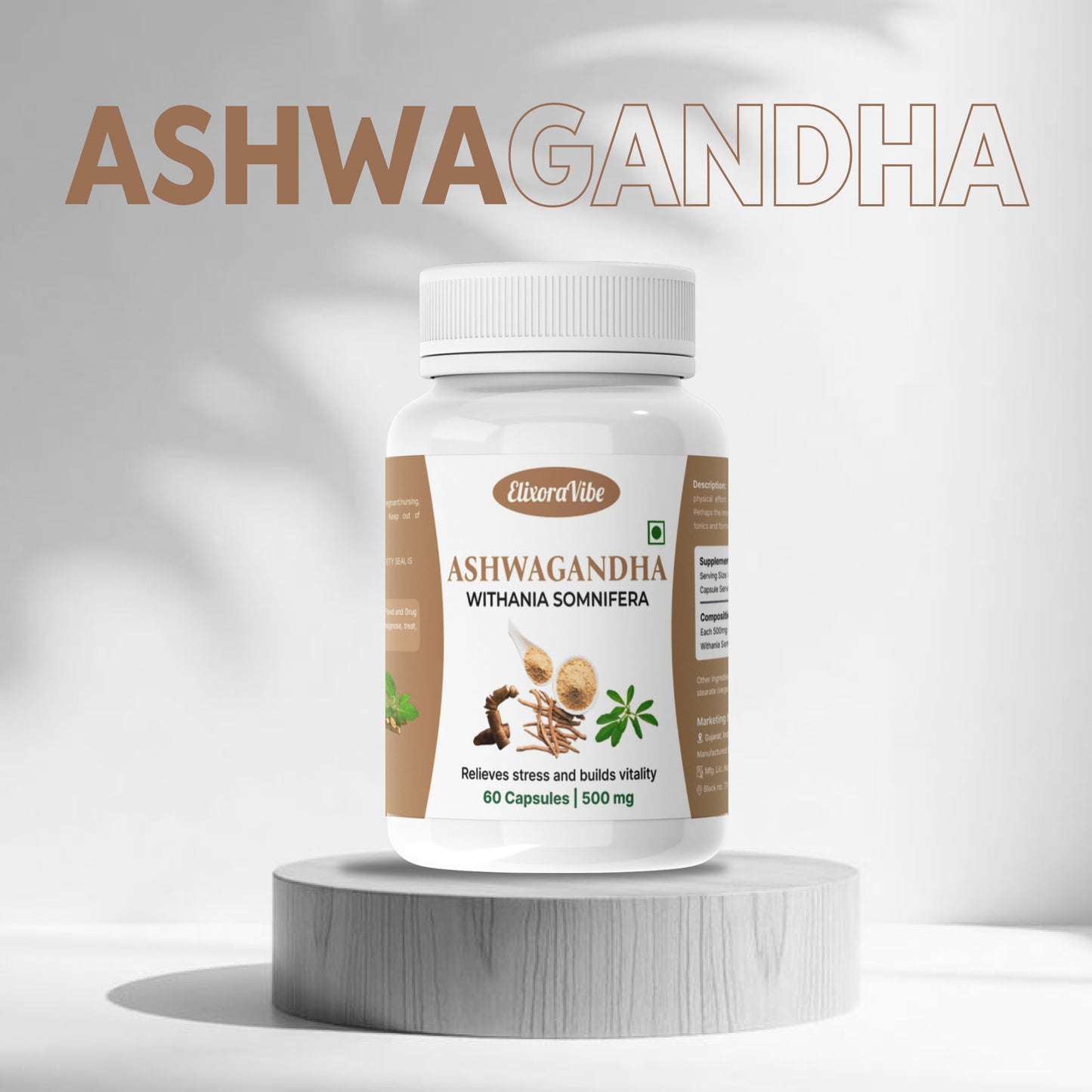 Ashwagandha (Withania Somnifera) 500mg – Natural Stress Relief, Energy & Vitality Booster | 60 Capsule