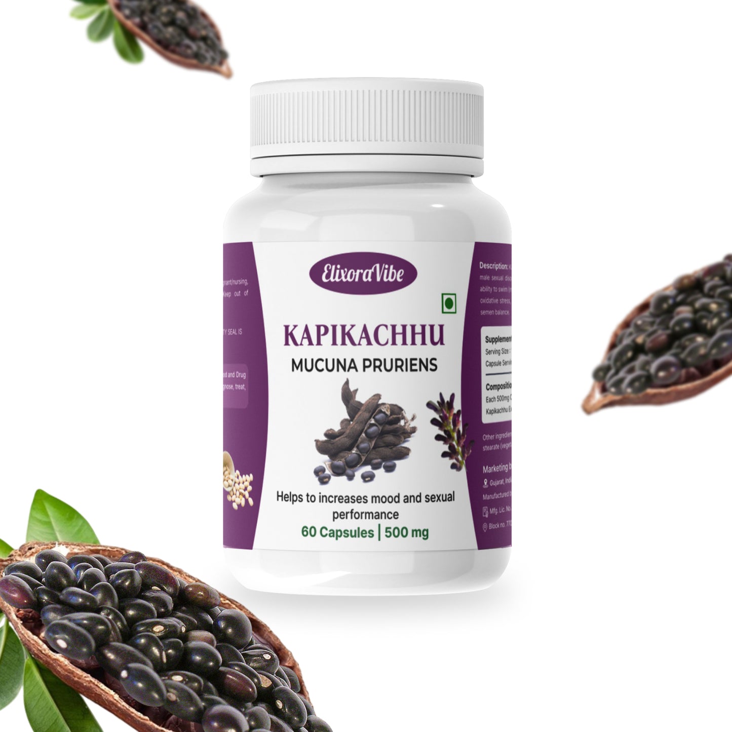 Kapikachhu (Mucuna Pruriens) 500mg – Boosts Vitality, Mood & Reproductive Health | 60 Capsule