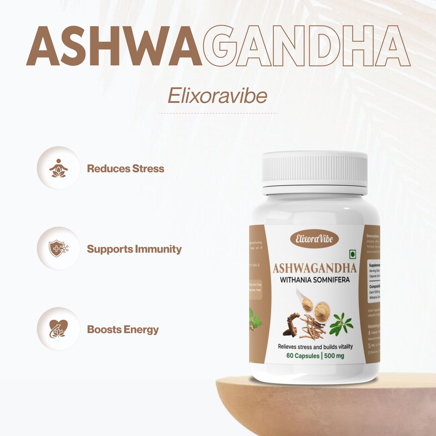 Ashwagandha (Withania Somnifera) 500mg – Natural Stress Relief, Energy & Vitality Booster | 60 Capsule