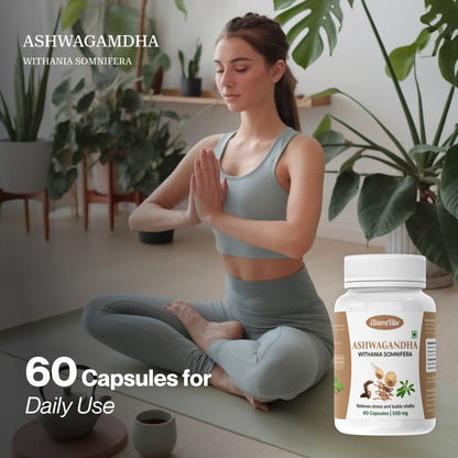 Ashwagandha (Withania Somnifera) 500mg – Natural Stress Relief, Energy & Vitality Booster | 60 Capsule