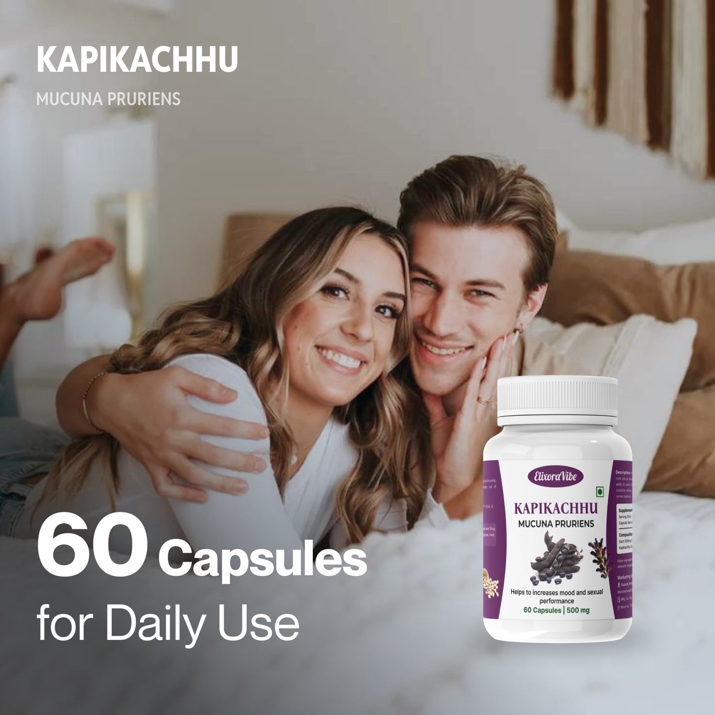 Kapikachhu (Mucuna Pruriens) 500mg – Boosts Vitality, Mood & Reproductive Health | 60 Capsule